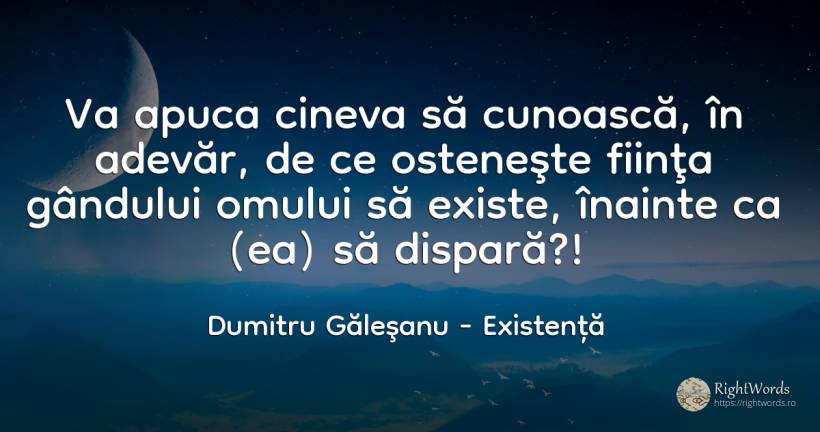 Va apuca cineva să cunoască, în adevăr, de ce osteneşte... - Dumitru Găleşanu, citat despre existență