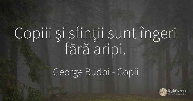 Copiii şi sfinţii sunt îngeri fără aripi. - George Budoi, citat despre copii