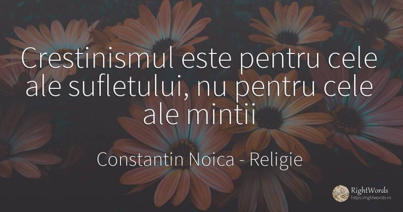 Crestinismul este pentru cele ale sufletului, nu pentru... - Constantin Noica, citat despre religie, suflet