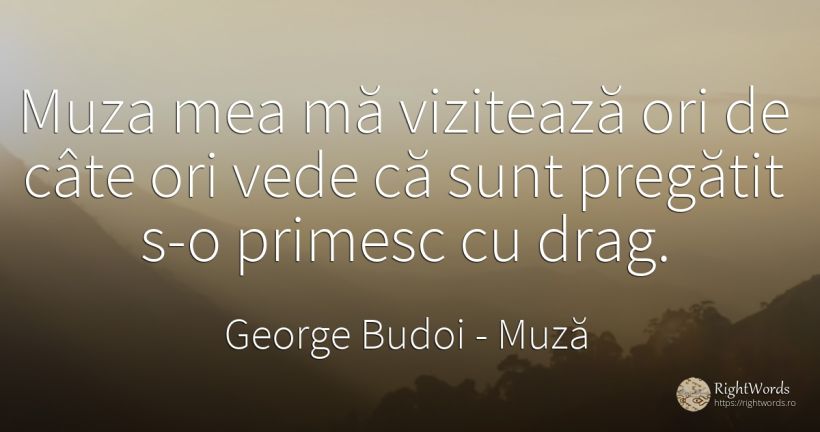 Muza mea mă vizitează ori de câte ori vede că sunt... - George Budoi, citat despre muză