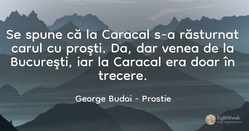 Se spune că la Caracal s-a răsturnat carul cu proşti. Da, ... - George Budoi, citat despre prostie