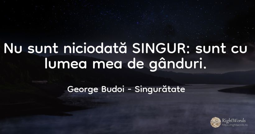 Nu sunt niciodată SINGUR: sunt cu lumea mea de gânduri. - George Budoi, citat despre singurătate