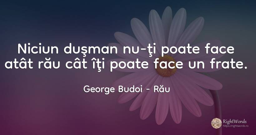 Niciun duşman nu-ţi poate face atât rău cât îţi poate... - George Budoi, citat despre rău