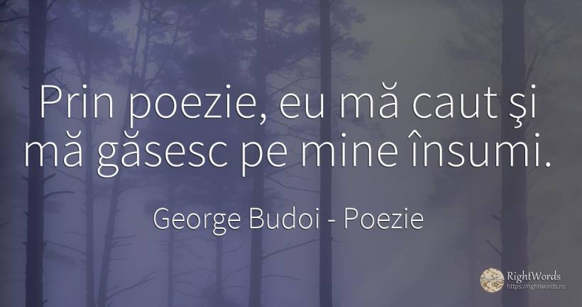 Prin poezie, eu mă caut şi mă găsesc pe mine însumi. - George Budoi, citat despre poezie