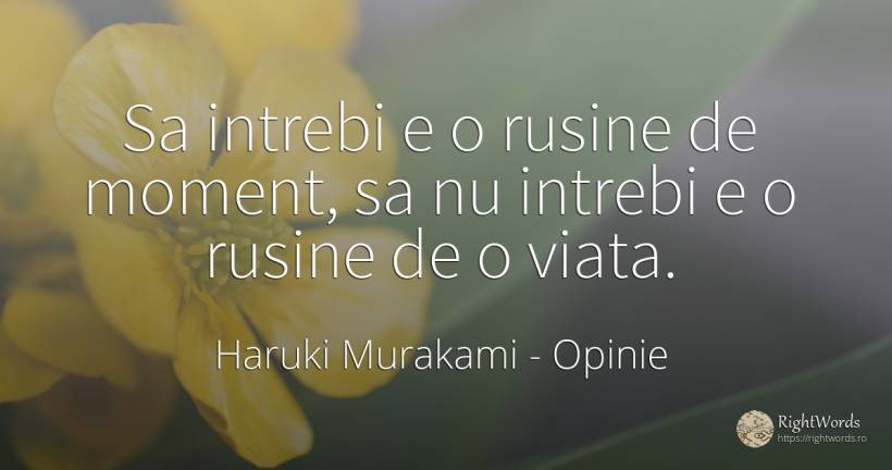 Sa intrebi e o rusine de moment, sa nu intrebi e o rusine... - Haruki Murakami, citat despre opinie, rușine, viață