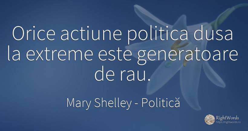 Orice actiune politica dusa la extreme este generatoare... - Mary Shelley, citat despre politică, extreme, acțiune, rău