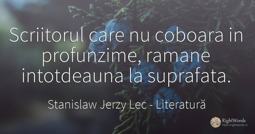 Scriitorul care nu coboara in profunzime, ramane... - Stanislaw Jerzy Lec, citat despre literatură, scriitori