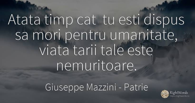 Atata timp cat tu esti dispus sa mori pentru umanitate, ... - Giuseppe Mazzini, citat despre patrie, timp, viață