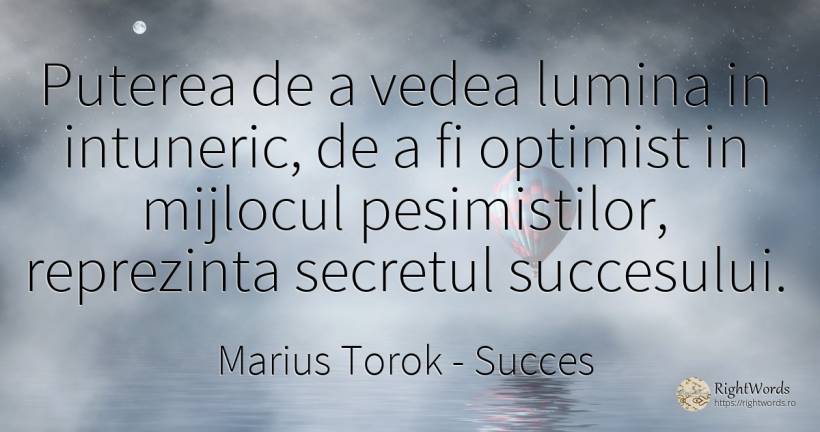 Puterea de a vedea lumina in intuneric, de a fi optimist... - Marius Torok (Darius Domcea), citat despre succes, optimism, secret, întuneric, putere, lumină