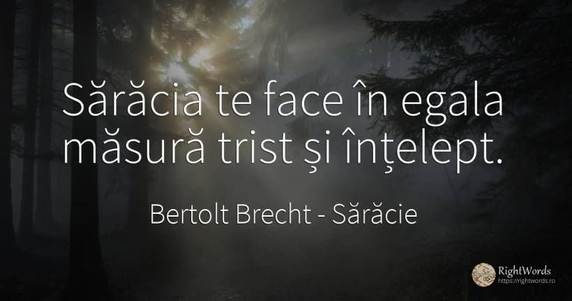 Sărăcia te face în egala măsură trist și înțelept. - Bertolt Brecht, citat despre sărăcie, tristețe, înțelepciune, măsură