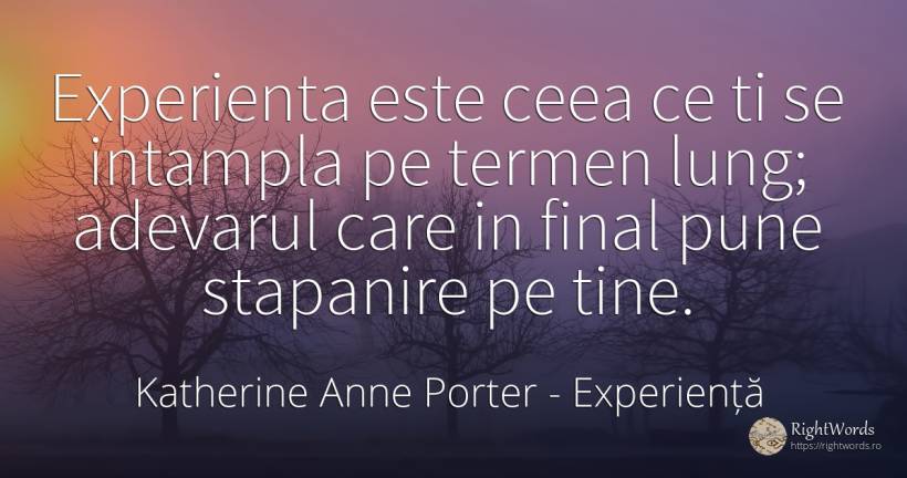 Experienta este ceea ce ti se intampla pe termen lung;... - Katherine Anne Porter, citat despre experiență, adevăr