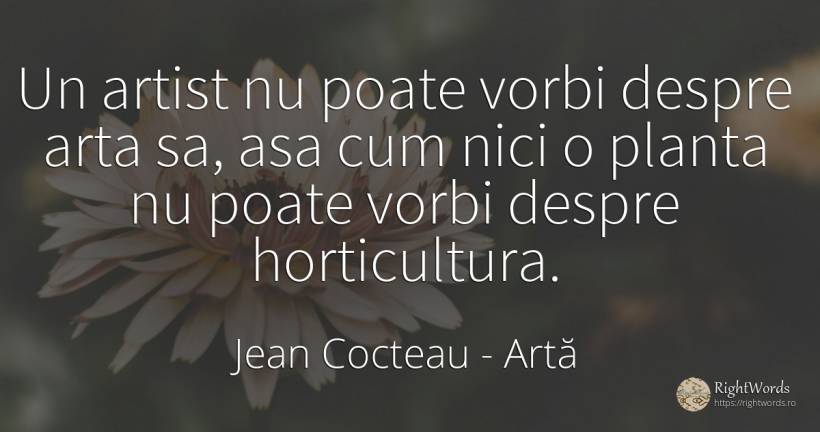 Un artist nu poate vorbi despre arta sa, asa cum nici o... - Jean Cocteau, citat despre artă, artiști, artă fotografică