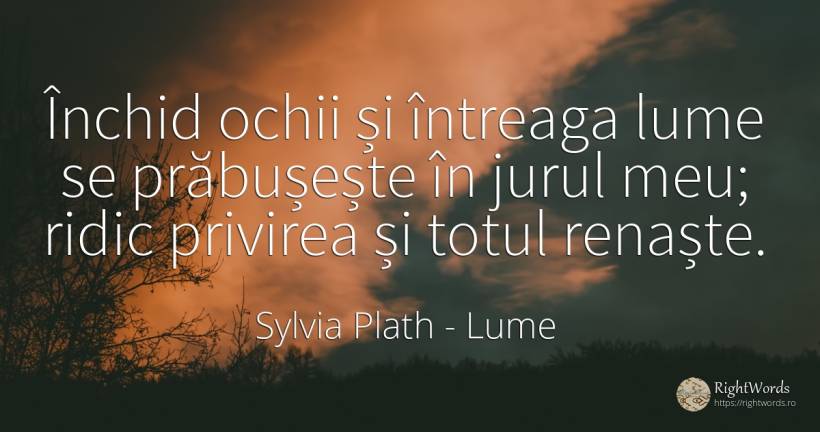 Închid ochii și întreaga lume se prăbușește în jurul meu;... - Sylvia Plath, citat despre lume, ochi
