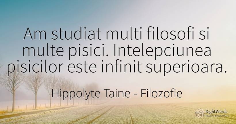 Am studiat multi filosofi si multe pisici. Intelepciunea... - Hippolyte Taine, citat despre filozofie, infinit, înțelepciune