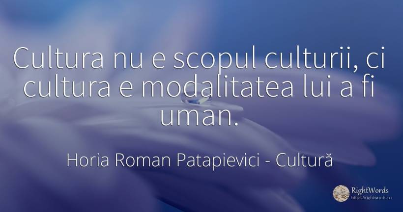 Cultura nu e scopul culturii, ci cultura e modalitatea... - Horia Roman Patapievici, citat despre cultură, zbor, scop