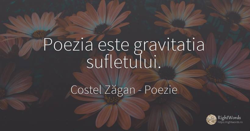 Poezia este gravitatia sufletului. - Costel Zăgan, citat despre poezie, suflet