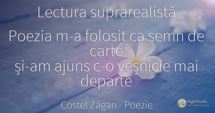 Lectura suprarealistă Poezia m-a folosit ca semn de carte... - Costel Zăgan, citat despre poezie, eternitate