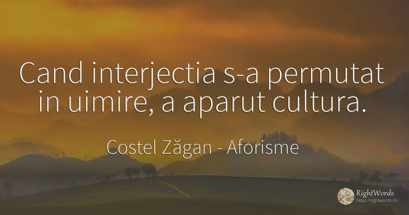 Cand interjectia s-a permutat in uimire, a aparut cultura. - Costel Zăgan, citat despre aforisme, cultură