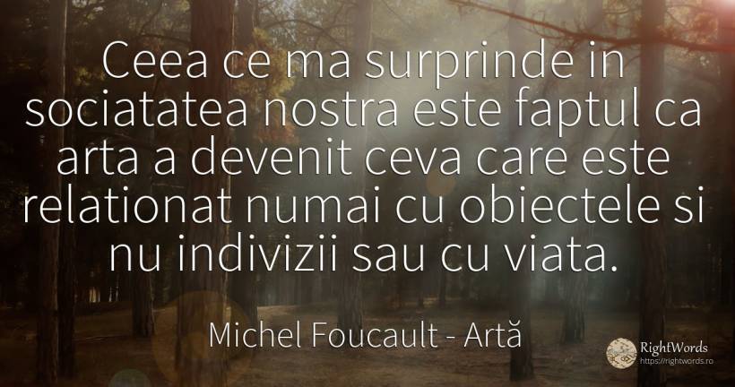 Ceea ce ma surprinde in sociatatea nostra este faptul ca... - Michel Foucault, citat despre artă, obiecte, artă fotografică, viață