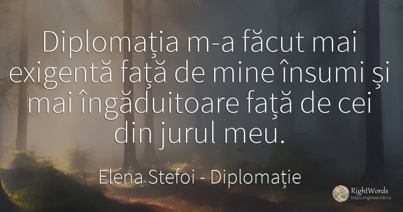 Diplomația m-a făcut mai exigentă față de mine însumi și... - Elena Stefoi, citat despre diplomație, față
