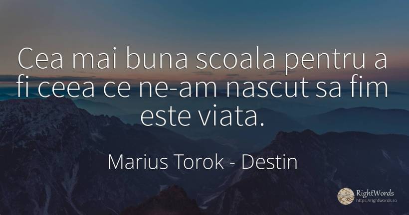 Cea mai buna scoala pentru a fi ceea ce ne-am nascut sa... - Marius Torok (Darius Domcea), citat despre destin, școală, naștere, viață
