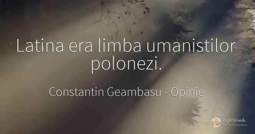 Latina era limba umanistilor polonezi. - Constantin Geambasu, citat despre opinie, limbă