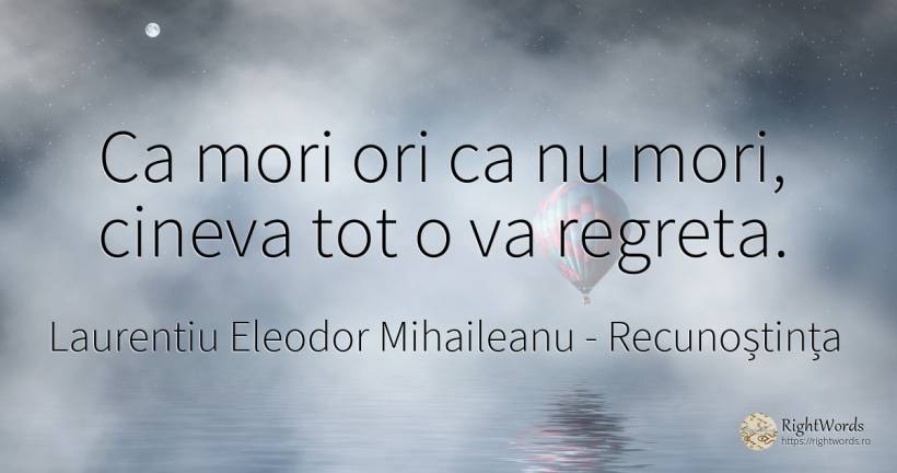 Ca mori ori ca nu mori, cineva tot o va regreta. - Laurentiu Eleodor Mihaileanu, citat despre recunoștința