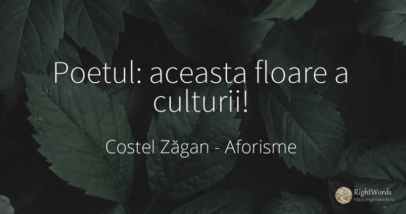 Poetul: aceasta floare a culturii! - Costel Zăgan, citat despre aforisme