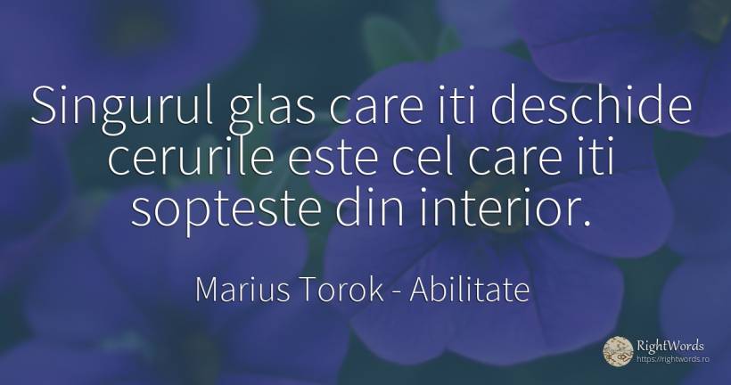 Singurul glas care iti deschide cerurile este cel care... - Marius Torok (Darius Domcea), citat despre abilitate