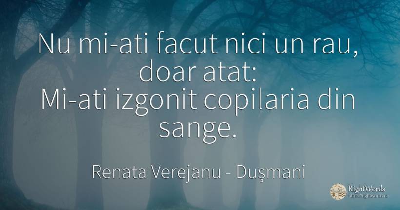 Nu mi-ati facut nici un rau, doar atat: Mi-ati izgonit... - Renata Verejanu, citat despre dușmani, copilărie, sânge, rău