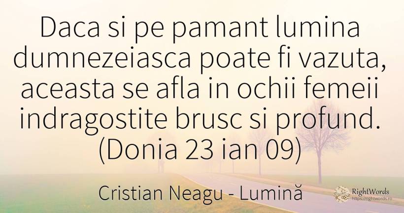 Daca si pe pamant lumina dumnezeiasca poate fi vazuta, ... - Cristian Neagu (Crinea Gustian), citat despre lumină, pământ, ochi