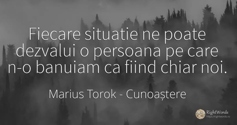 Fiecare situatie ne poate dezvalui o persoana pe care n-o... - Marius Torok (Darius Domcea), citat despre cunoaștere