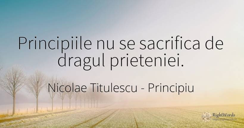 Principiile nu se sacrifica de dragul prieteniei. - Nicolae Titulescu, citat despre principiu, prietenie