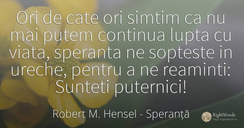Ori de cate ori simtim ca nu mai putem continua lupta cu... - Robert M. Hensel, citat despre speranță, luptă, viață