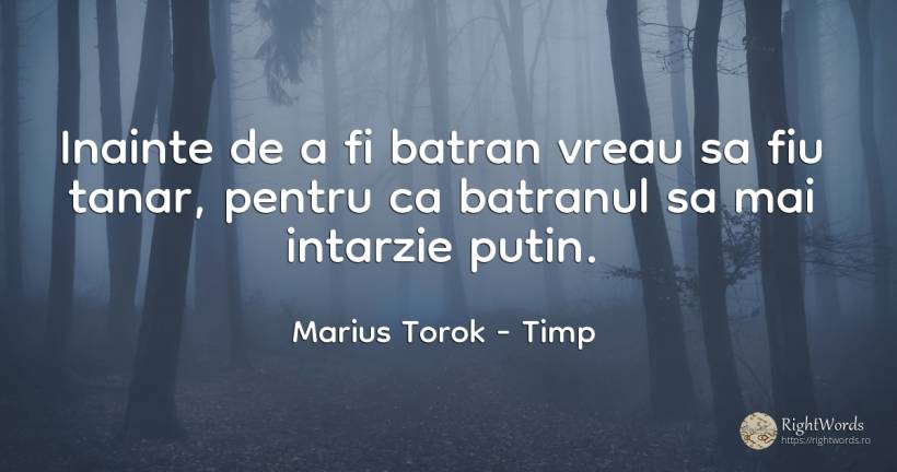 Inainte de a fi batran vreau sa fiu tanar, pentru ca... - Marius Torok (Darius Domcea), citat despre timp, tinerețe