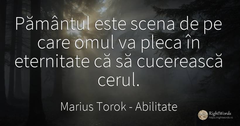 Pământul este scena de pe care omul va pleca în... - Marius Torok (Darius Domcea), citat despre abilitate, eternitate, pământ, cer, oameni