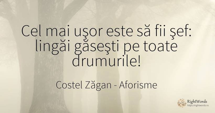Cel mai uşor este să fii şef: lingăi găseşti pe toate... - Costel Zăgan, citat despre aforisme, șefi