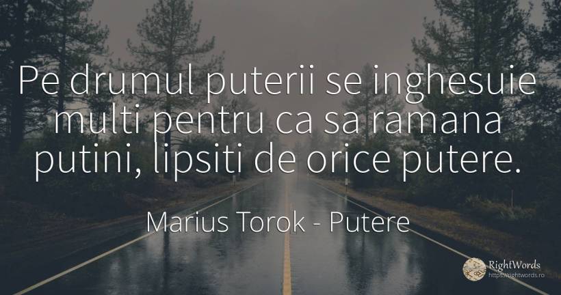 Pe drumul puterii se inghesuie multi pentru ca sa ramana... - Marius Torok (Darius Domcea), citat despre putere