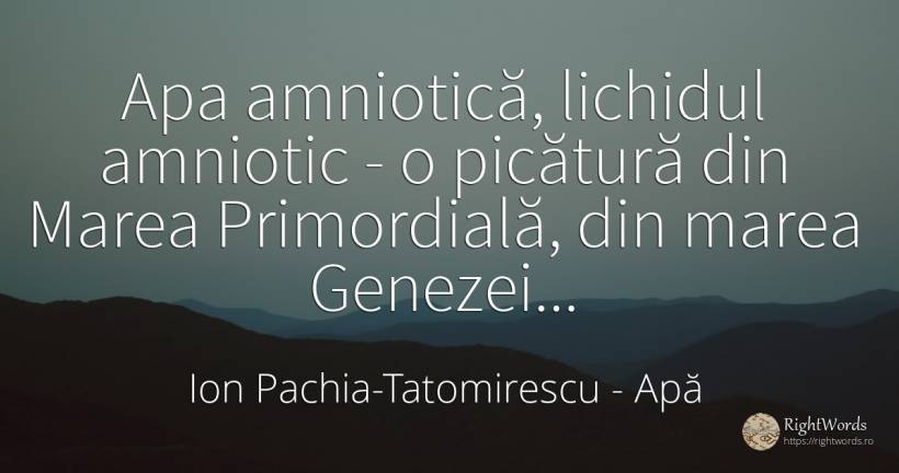 Apa amniotică, lichidul amniotic - o picătură din Marea... - Ion Pachia-Tatomirescu, citat despre apă