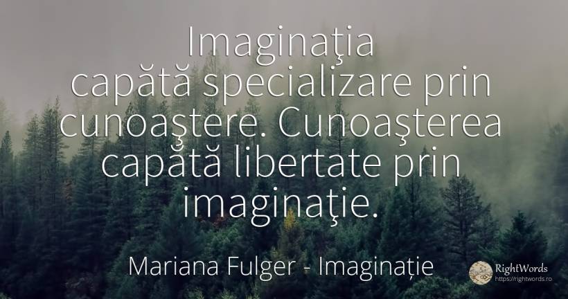 Imaginaţia capătă specializare prin cunoaştere.... - Mariana Fulger, citat despre imaginație, cunoaștere, libertate