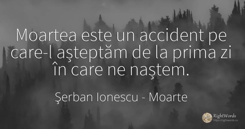 Moartea este un accident pe care-l așteptăm de la prima... - Şerban Ionescu, citat despre moarte