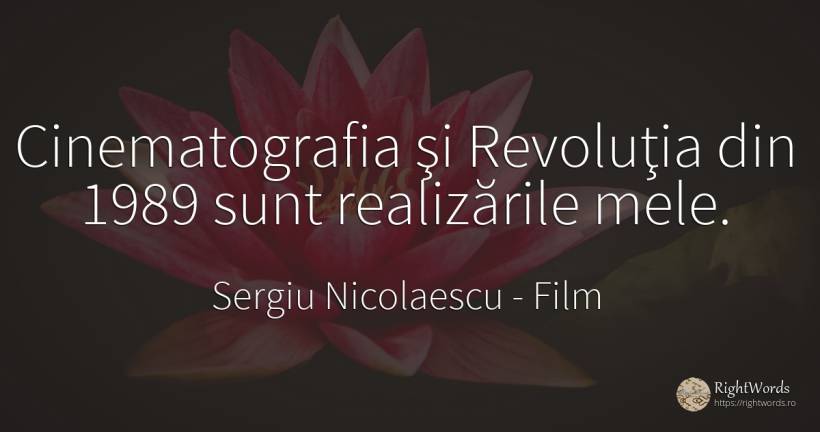 Cinematografia şi Revoluţia din 1989 sunt realizările mele. - Sergiu Nicolaescu, citat despre film, revoluție