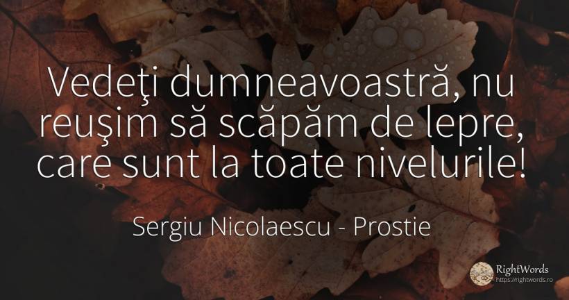 Vedeţi dumneavoastră, nu reuşim să scăpăm de lepre, care... - Sergiu Nicolaescu, citat despre prostie