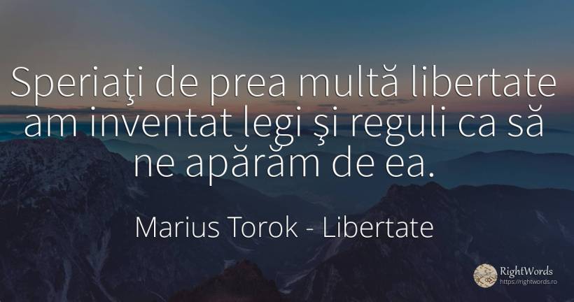 Speriaţi de prea multă libertate am inventat legi şi... - Marius Torok (Darius Domcea), citat despre libertate, reguli, invenție, lege