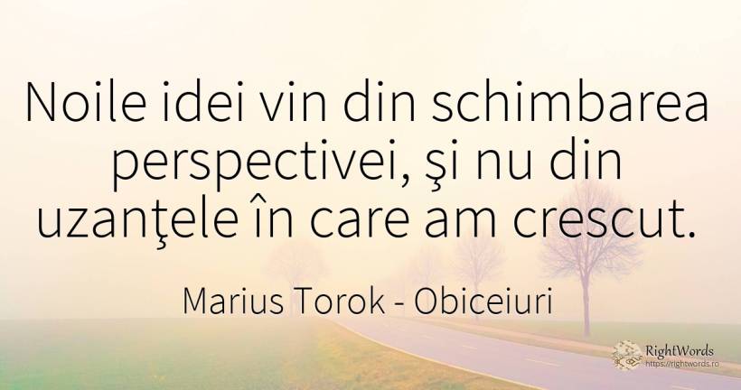 Noile idei vin din schimbarea perspectivei, şi nu din... - Marius Torok (Darius Domcea), citat despre obiceiuri, schimbare, vin