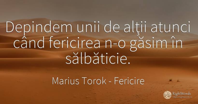 Depindem unii de alţii atunci când fericirea n-o găsim în... - Marius Torok (Darius Domcea), citat despre fericire