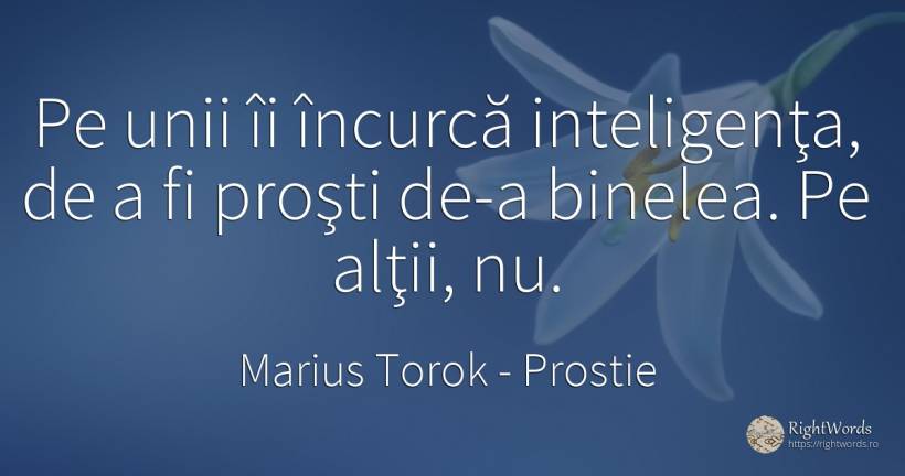 Pe unii îi încurcă inteligenţa, de a fi proşti de-a... - Marius Torok (Darius Domcea), citat despre prostie, inteligență