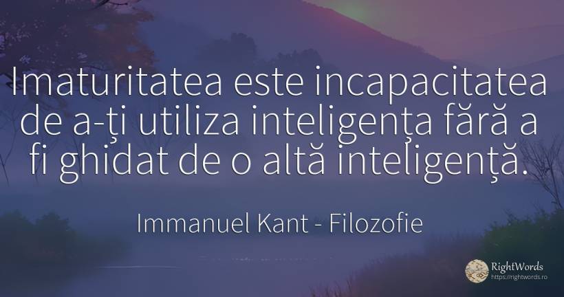 Imaturitatea este incapacitatea de a-ți utiliza... - Immanuel Kant, citat despre filozofie, utilizare, inteligență