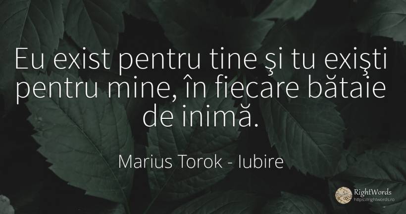 Eu exist pentru tine şi tu exişti pentru mine, în fiecare... - Marius Torok (Darius Domcea), citat despre iubire, inimă