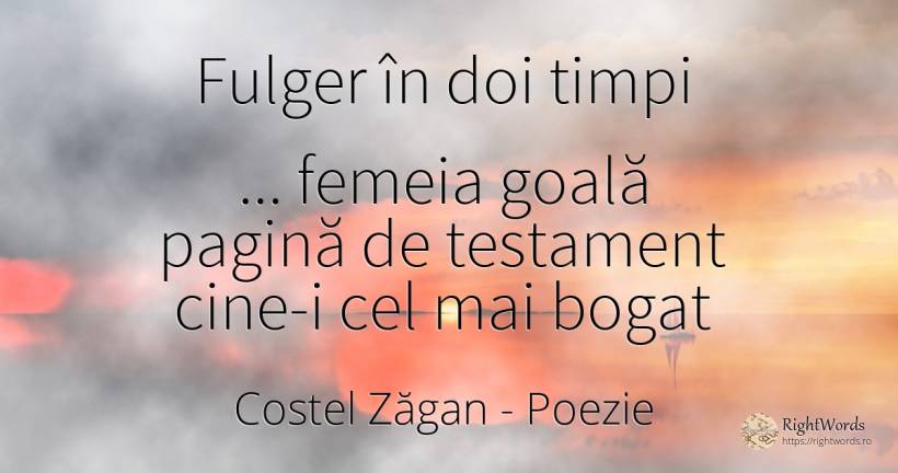 Fulger în doi timpi - Costel Zăgan, citat despre poezie, bogăție, femeie